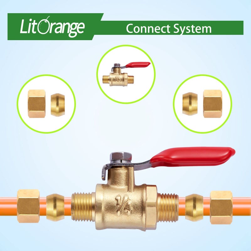 Litorange 2 Pack Lead-Free Brass Mini Ball Valve Shut Off Switch, 1/4 inch Compression by 1/4 Compression Fitting - Image 3